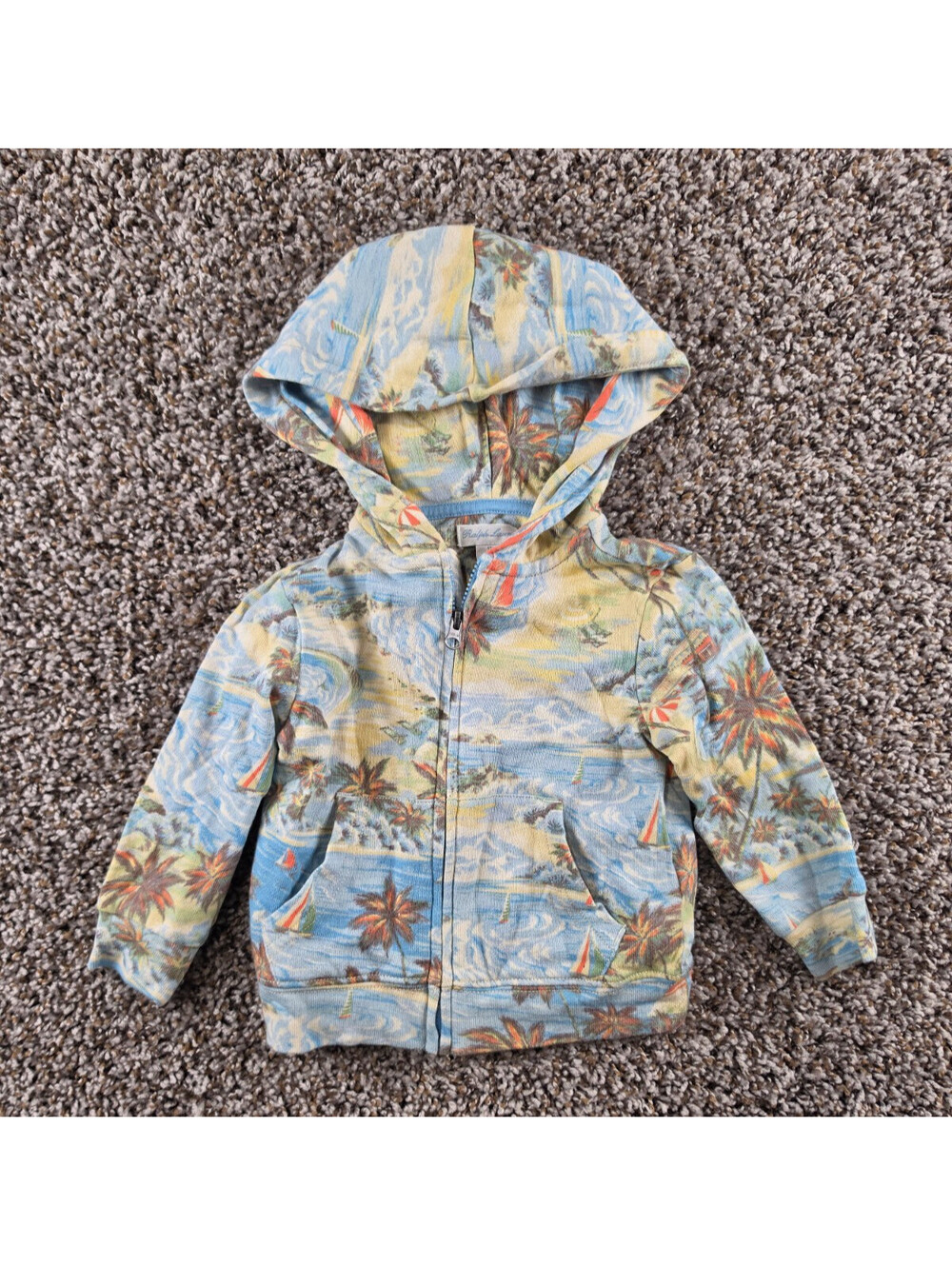 Ralph Lauren Baby Boys Sz 12M Zip Up Hoodie Blue Yellow Island Tropical Print